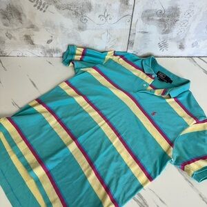 Ralph Lauren Turquoise and Yellow Striped Polo Shirt